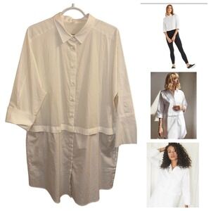 Vetta Capsule Convertible Shirt Dress XL White Beige Minimalist Modest Lagen USA